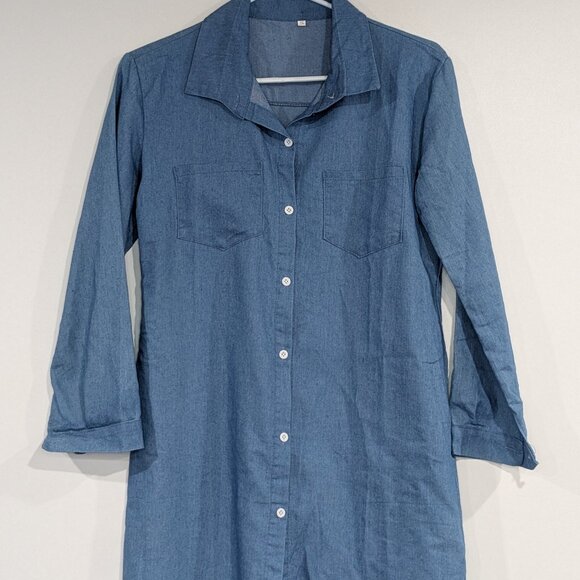 *3/$10* Unbranded Lightweight Chambray Long Sleeve Shirt Dress Blue Size Small - Picture 1 of 3